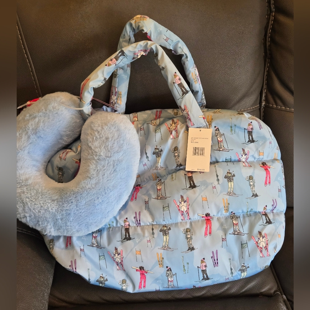 Betsey Johnson Ski Weekender Duffle Bag Neck Pillow Blue Travel Winter Skiers